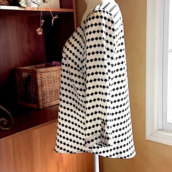 L BRIXON IVY SCOOP NECK  BLACK & CREAM PULL OVER BLOUSE 3/4 LOOSE Sleeve… - Picture 4 of 13